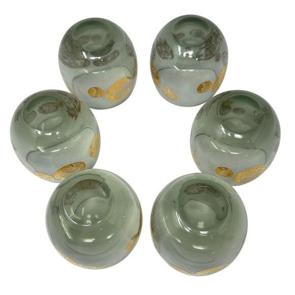 Federal Glass Roman Coin Roly Poly Smoky Lowball Cocktail Glasses MCM - Picture 3 of 13